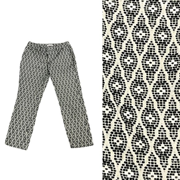 MERONA Crop Pants Size 6 Classic Cotton Embroidered Pattern Black & White - Picture 3 of 13